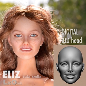 3D BJD doll Head Faceplate 3D print model -stl-obj - ELIZ cute smile