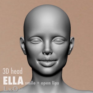 3D Female Head - ELLA smile + open lips