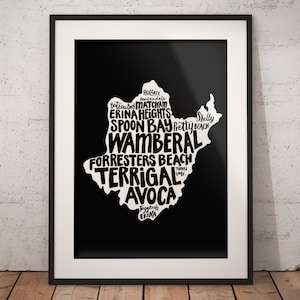 Central Coast Map Print, Australia, Aussie Wall Art, Australian Print, Terrigal, Wamberal, Avoca, printable art, Best Selling Art