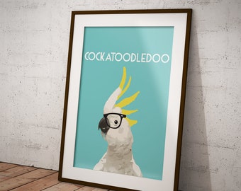 Stampa artistica di cacatua: illustrazione retrò di un uccello tropicale (download digitale)