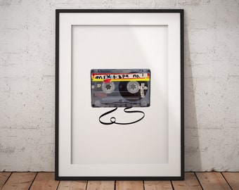 Impresión artística de casete retro: póster musical de los 80 y 90 (descarga digital)