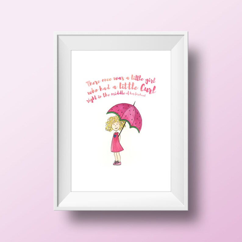 Little Girl With a Curl Watercolor Print Nursery Rhyme Art for Kids