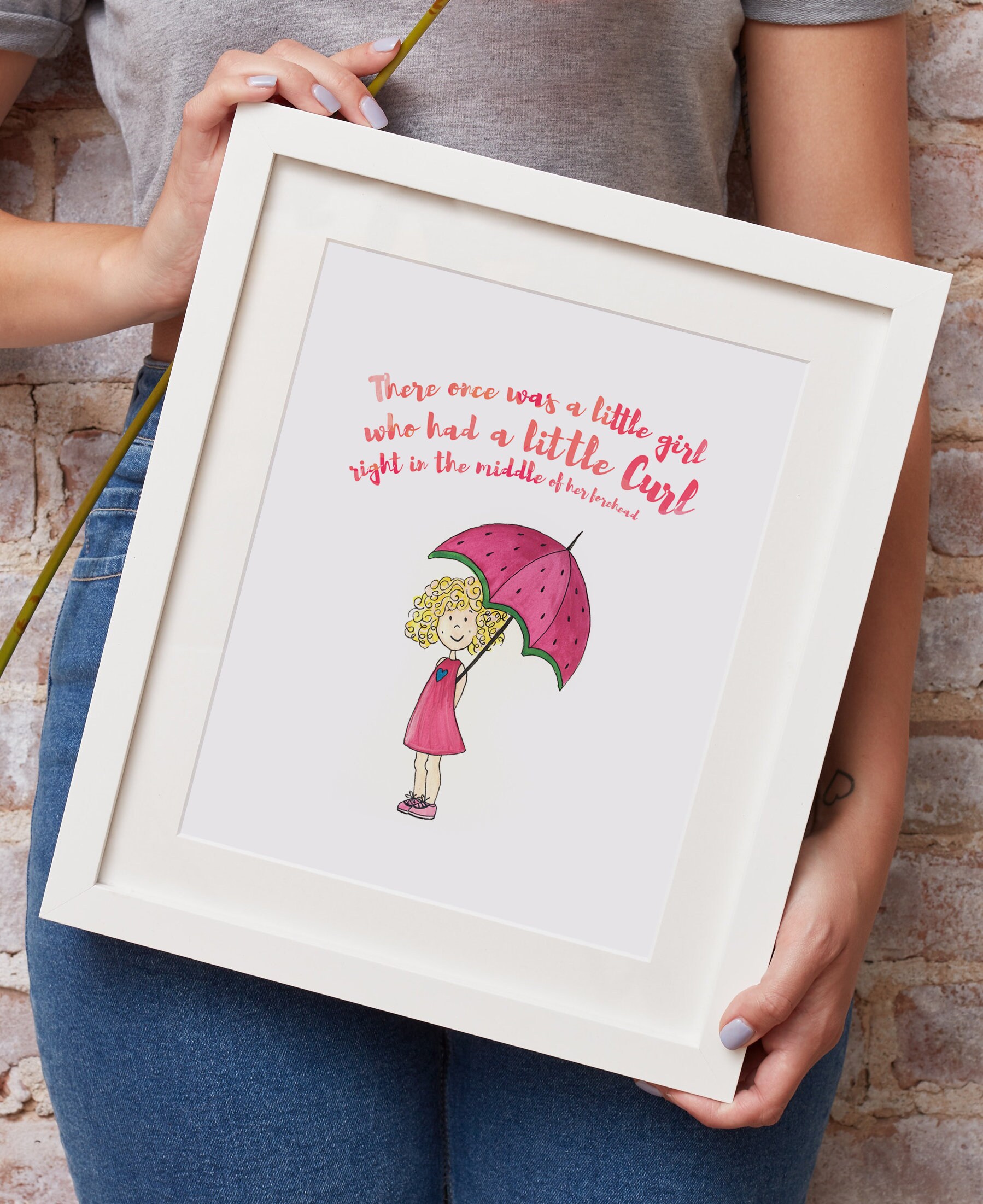 Little Girl With a Curl Watercolor Print Nursery Rhyme Art for Kids
