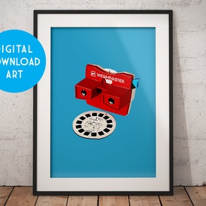 Vintage Viewmaster Digital Print, Childhood Stories, Vintage decor, Nostalgia, Retro toys, Retro prints, Children&#39;s decor, Printable Art
