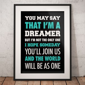 Imagine John Lennon lyrics digital printable, instant download file, inspirational lyrics print, Imagine lyrics wall, The Beatles print