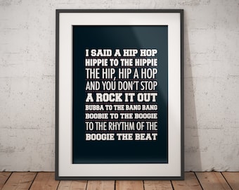 Hip Hop Art Print, The Sugarhill Gang Lyric Print, 80&#39;s Music Art print, Downloadable Print, Lyric prints, Wall Art, Popular Art