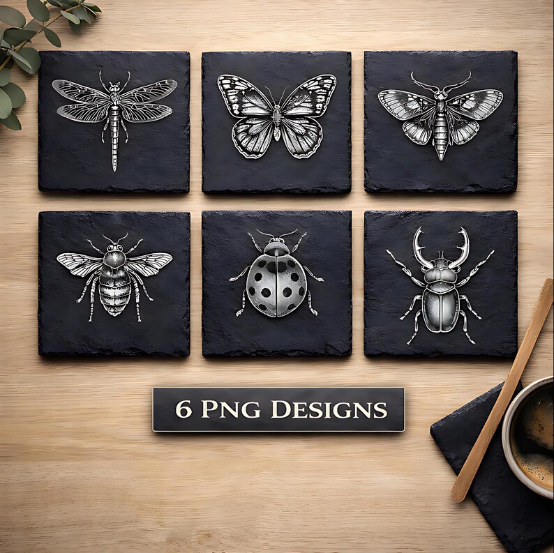 Insect Slate Engraving Bundle - 6 PNG Files - Inverted Versions ...