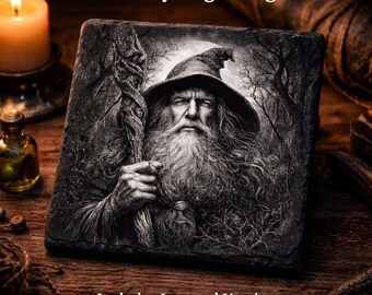 Wizard Forest Portrait Slate Coaster Engraving PNG File: Digital Download
