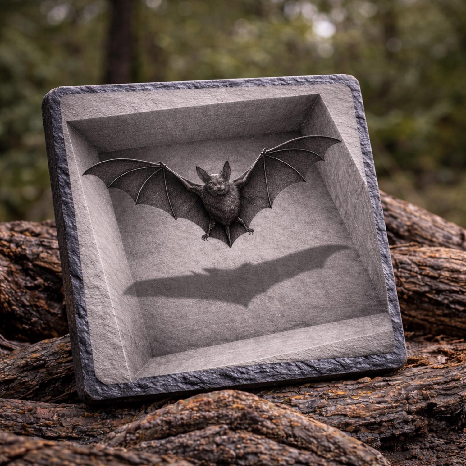 3D Bat Slate Engraving PNG Flying Wings Illusion Laser File Coaster ...
