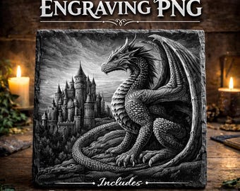 Dragon Castle Guardian Slate Coaster Design | Laser Engraving PNG | Digital Download