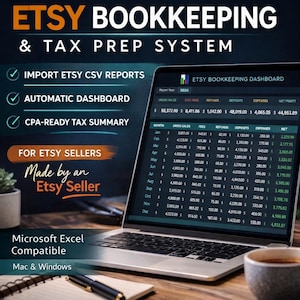 Etsy Bookkeeping and Tax Prep System | Seller Spreadsheet | Expense Tracker and CPA Summary