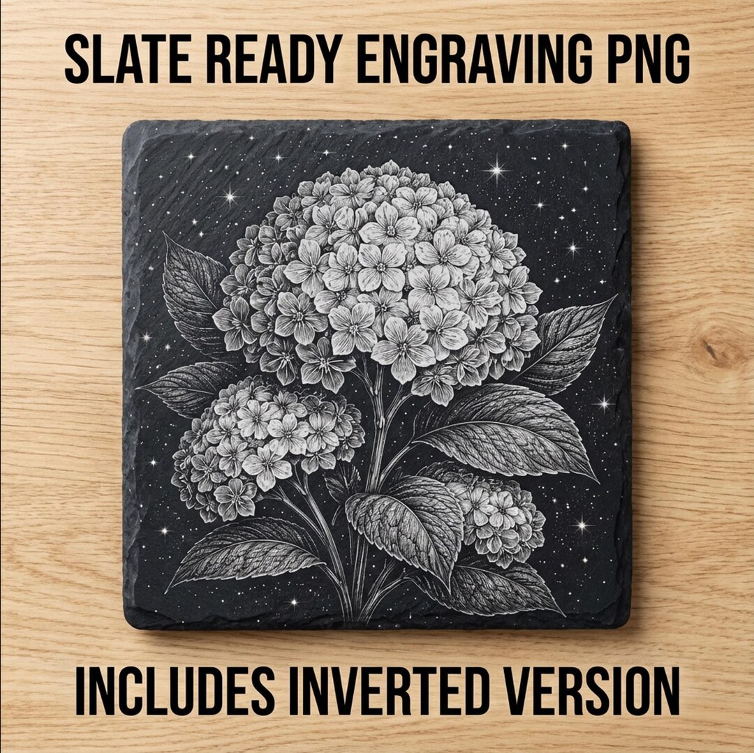 Hydrangea Slate Coaster Engraving PNG Flower Laser File Botanical ...