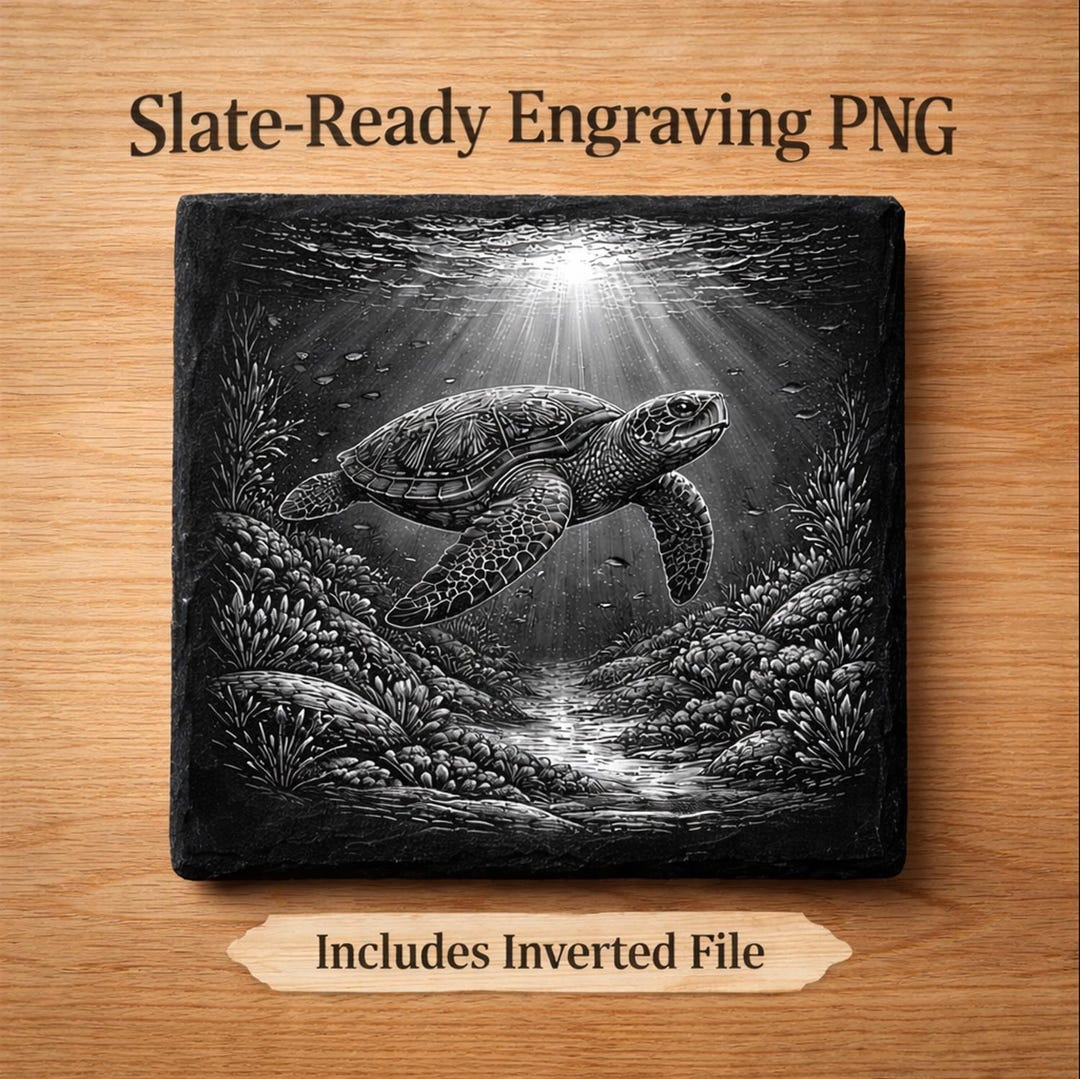 Sea Turtle Slate Coaster Engraving PNG - Laser File With Inverted ...