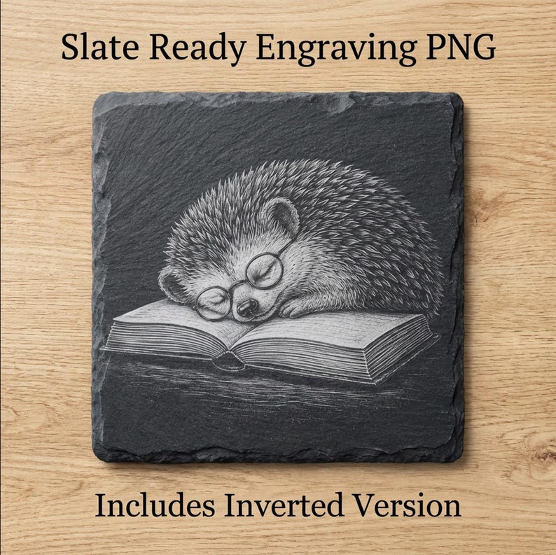 Sleepy Hedgehog Book Laser Engraving PNG File for Slate Coasters ...
