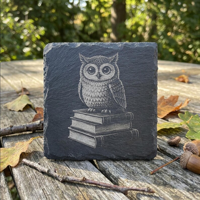 Wise Owl Books Stack Laser Engraving PNG File for Slate Coasters ...