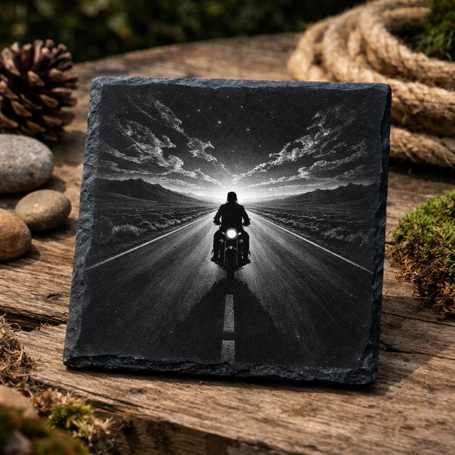 Lone Rider Laser Engraving PNG Motorcycle Highway Open Road Slate ...
