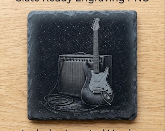 Chitarra elettrica e amplificatore PNG / File di incisione laser per sottobicchieri in ardesia / Design musicale rock