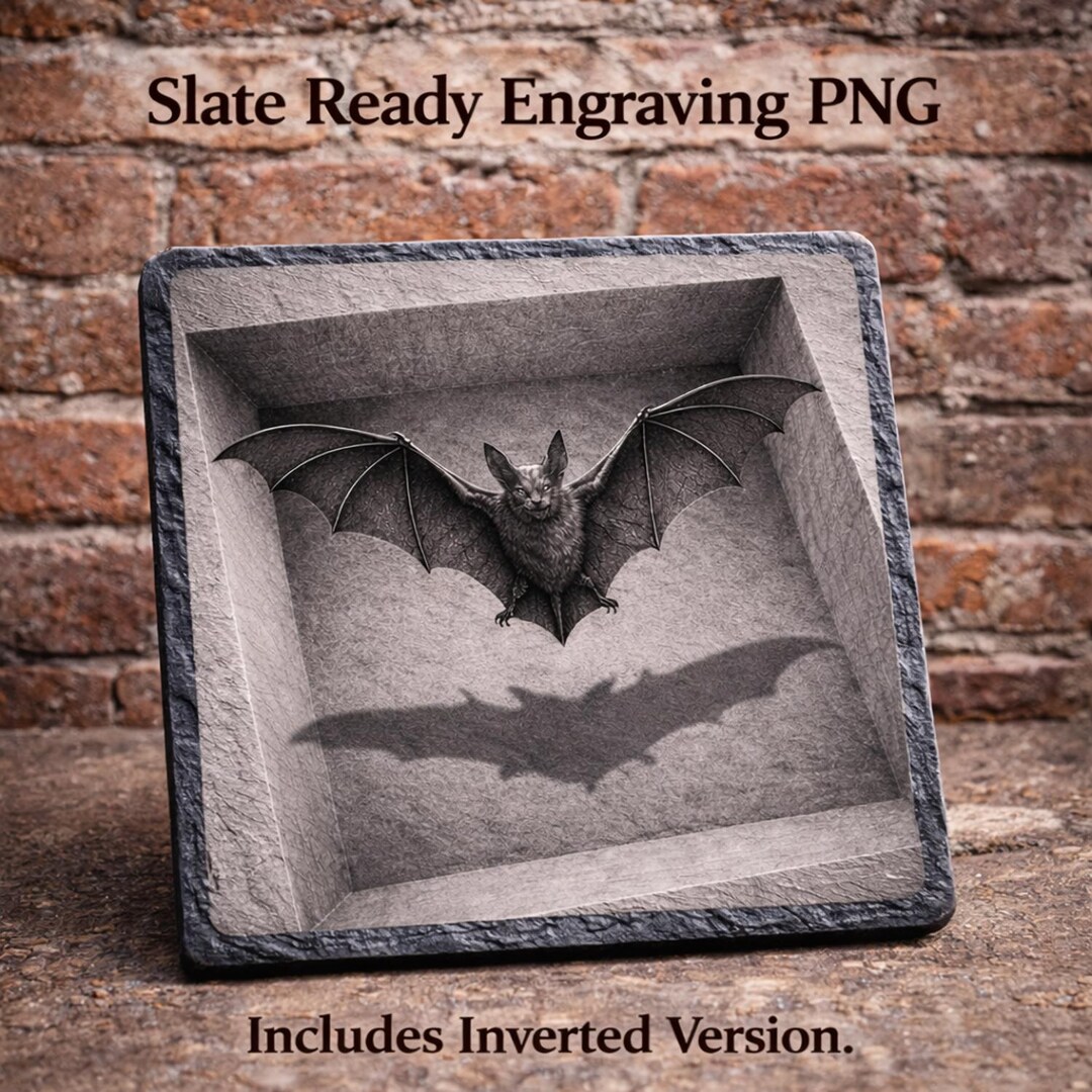 3D Bat Slate Engraving PNG Flying Wings Illusion Laser File Coaster ...