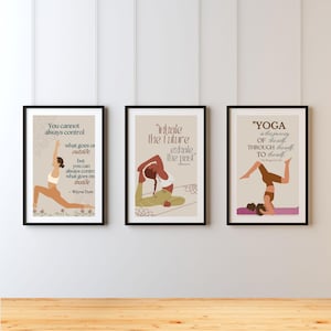 Set of 3 Yoga Wall Art Prints – Boho Meditation Room Decor, Minimalist Zen Posters, Spiritual Yoga Pose Set for Home