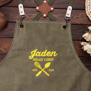 Custom Craftsman Apron, Embroidered Mens Workshop Apron with Pockets, Personalized Mens Cooking Apron, Grilling Apron, Chef Apron, Bar Apron