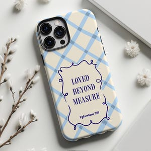 Christian Phone Case: Bible Verse, Pastel Gingham Design
