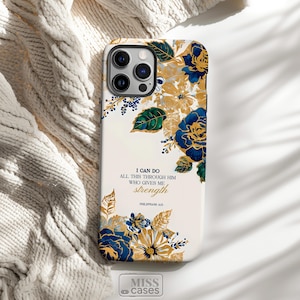 Christian Bible Verse Phone Case Blue Floral Religious Scripture Gift iPhone 16 15 14 13 12 11 Pro Samsung S24 S23 S21 S22 S20 Plus Ultra