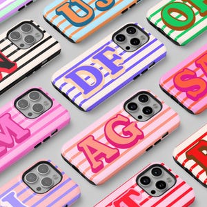 Custom Colour Striped Phone Case Personalised Initials Retro Aesthetic iPhone 16 15 14 13 12 11 Pro Max MagSafe Galaxy S25 S23 S24 Pixel 9