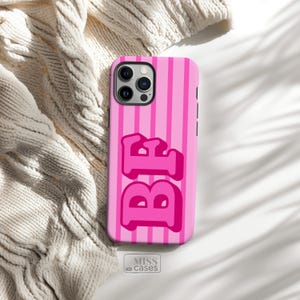 CUSTOM PINK STRIPED Phone Case Personalized Initials Retro Aesthetic iPhone 16 15 14 13 12 11 Pro Max MagSafe Galaxy S25 S23 S24 Pixel 9