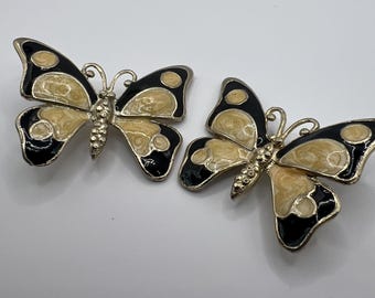 Vintage Butterfly Earrings Beige Vintage