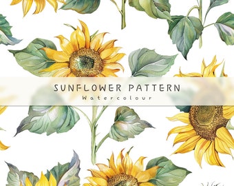 Aquarel zonnebloemen patroon | Lente zomer bloemen illustratie | Zonnebloem clipart | Aquarel PNG | Botanische kunst | Digitaal