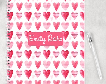 Personalized Spiral Notebook | Personalized Journal | Feminine Stationery | Personalized Hearts Notebook | Pink and Blue Hearts, Love Note