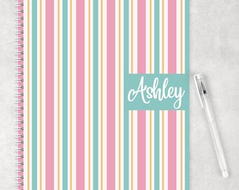 Cuaderno espiral con rayas navideñas / Diario personalizado / Papelería femenina / Cuaderno arcoíris personalizado / Arcoíris bohemio neutro