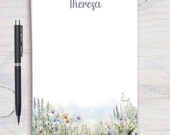 Bloc de notas personalizado con flores silvestres, papelería personalizada, bloc de notas, regalo para ella, regalo para profesor/a