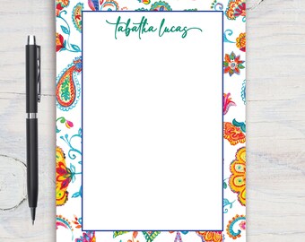 Bright Paisley Patterned Personalized Notepad, Custom Notepad, Personalized Stationery, Writing Pad, Gift for Her, Paisley Notepad