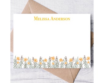 Watercolor Floral Personalized Stationery Note Cards, Stationary For Women, Thank you Flat Cards, Personalized Notecards, Gift for Family