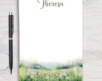 Bloc de notas personalizado con paisaje de flores silvestres, bloc de notas personalizado, papelería personalizada, bloc de notas, regalo para ella, bloc de notas de flores silvestres, profesor