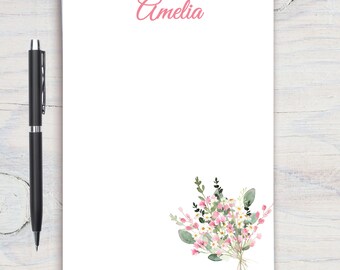 Pink Wildflowers Patterned Personalized Notepad, Custom Notepad, Personalized Stationery, Writing Pad, Gift for Her, Wildflower Notepad