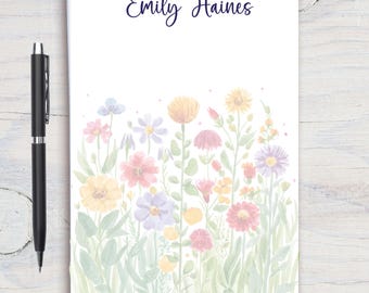 Bloc de notas personalizado con flores silvestres variadas, papelería personalizada, bloc de notas, regalo para ella, regalo para profesor/a