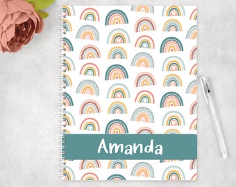 Personalized Spiral Notebook | Personalized Journal | Feminine Stationery | Personalized Rainbow Notebook | Neutral Boho Rainbow