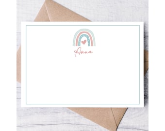 Watercolor Rainbow Personalized Stationery Note Cards, Stationary For Women, Thank you Flat Cards, Personalized Notecards, Gift for Family