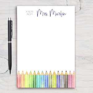 Teacher Personalized Notepad, Custom Teacher Notepad, Teacher Appreciation, Writing Pad, Gift for Teacher, Teacher Gift, Colorful Pencils