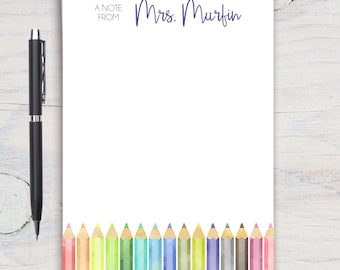 Teacher Personalized Notepad, Custom Teacher Notepad, Teacher Appreciation, Writing Pad, Gift for Teacher, Teacher Gift, Colorful Pencils