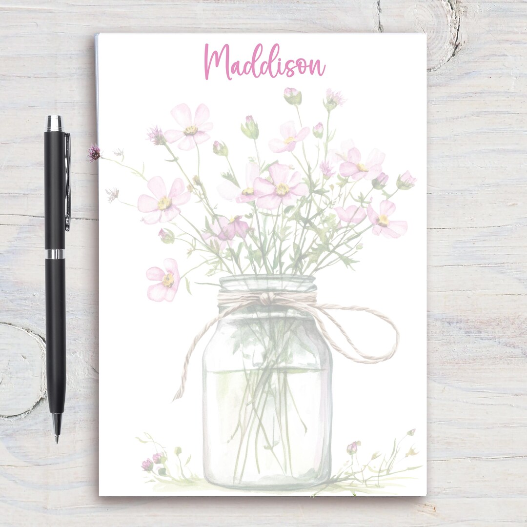 Botanical Notepad Jarred Wildflower Personalized Notepad, Custom Notepad, Personalized ...