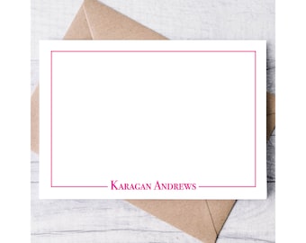 Bordered Modern Personalized Stationery Note Cards, Stationary For Women, Thank you Flat Cards, Personalized Notecards, Gift for Family