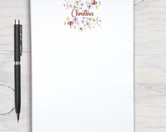 Bloc de notas personalizado con marco floral, papelería personalizada, bloc de notas, regalo para ella, bloc de notas con flores silvestres, regalo para profesor/a