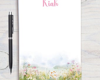 Bloc de notas personalizado con paisaje de flores silvestres, bloc de notas personalizado, papelería personalizada, bloc de notas, regalo para ella, bloc de notas de flores silvestres, profesor