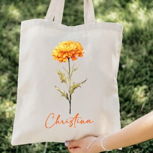 Geburtsmonat Oktober Blume Personalisierte Canvas Tragetasche, Bachelorette Brautjungfer Geschenke, Geburtstagsgeschenk für sie, Hochzeitsgeschenk, Geschenk für Mama