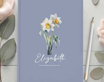 Diario personalizado de flores de nacimiento de diciembre, regalo de flores del mes de nacimiento, cuaderno de regalo de cumpleaños, diario de gratitud grabado, diario de meditación