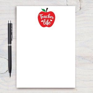 Teacher Notepad, Custom Teacher Pad, Teacher Appreciation,Writing Pad, Gift for Teacher, Teacher Gift, Apple End of year gift Blank or Lined