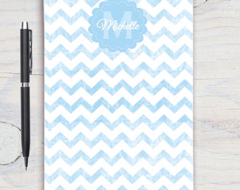 Bloc-notes personnalisé, Bloc-notes personnalisé, Papeterie personnalisée, Bloc-notes, Cadeau pour elle, Bloc-notes à chevrons, Chevron bleu, Chevron aquarelle